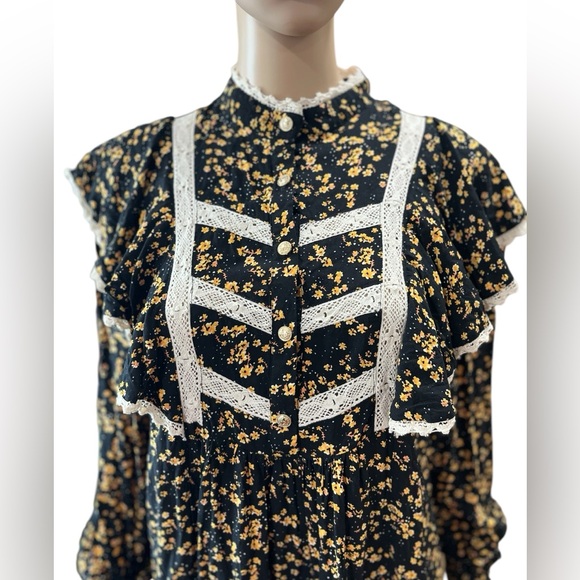 River Island Black Floral Yoke boho
 Long Sleeve mini tunic Dress - Picture 8 of 11